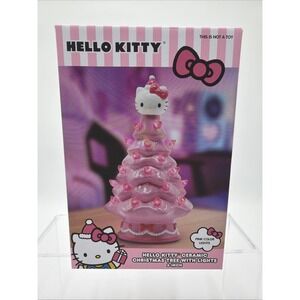 Sanrio Hello Kitty Pink Ceramic Christmas Tree 6" Light Up Holiday Decor | NEW |